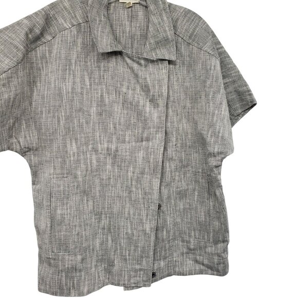 Eileen Fisher Gray Short Sleeve Lagenlook Jacket Cotton Linen Blend Artsy Chic - Picture 12 of 13